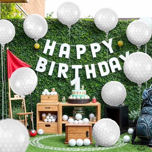 KatchOn 18-Inch White Foil Golf Balloons - Pack of 10 for Golf Themed Parties