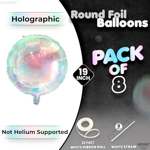 KatchOn 19 Inch Iridescent Foil Balloons - Pack of 8 Holographic Party Balloons for Birthdays, Baby Showers & More