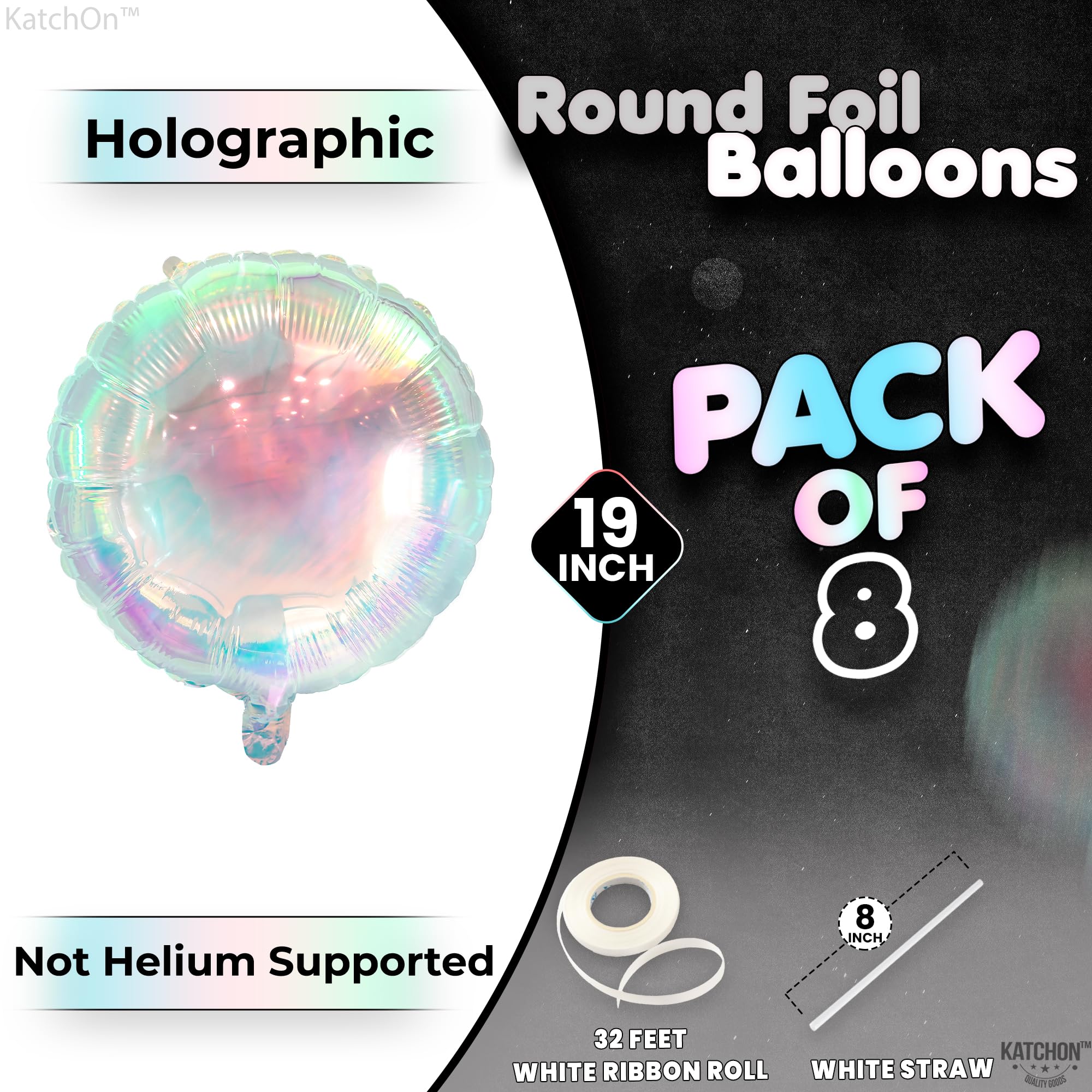 KatchOn 19 Inch Iridescent Foil Balloons - Pack of 8 Holographic Party Balloons for Birthdays, Baby Showers & More