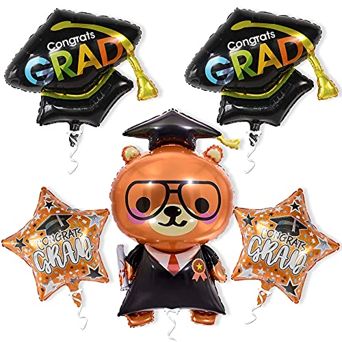 KatchOn 36-Inch Graduation Bear Balloon Set – 5-Pack for 2026 Kindergarten & Preschool Party Decorations