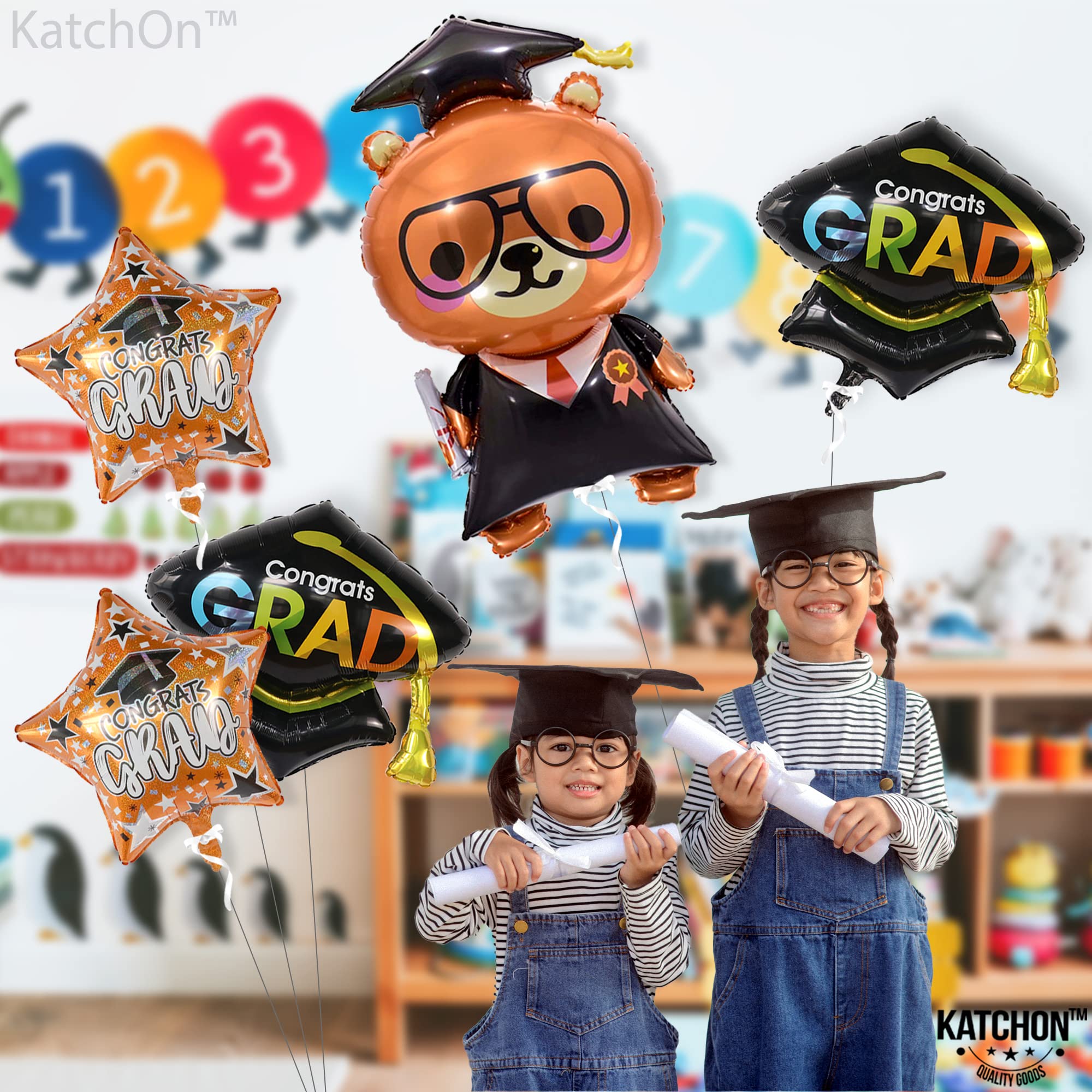 KatchOn 36-Inch Graduation Bear Balloon Set – 5-Pack for 2026 Kindergarten & Preschool Party Decorations