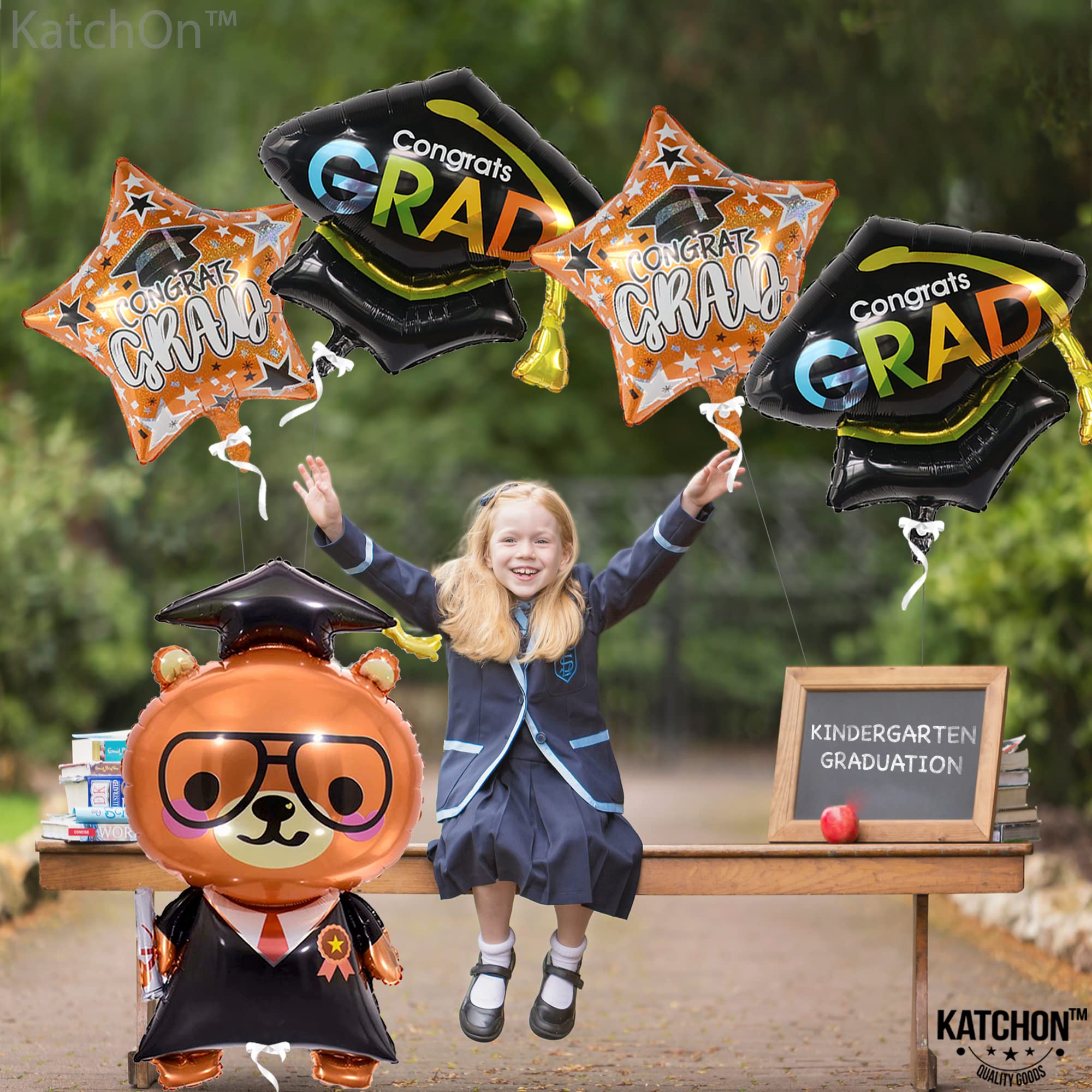 KatchOn 36-Inch Graduation Bear Balloon Set – 5-Pack for 2026 Kindergarten & Preschool Party Decorations