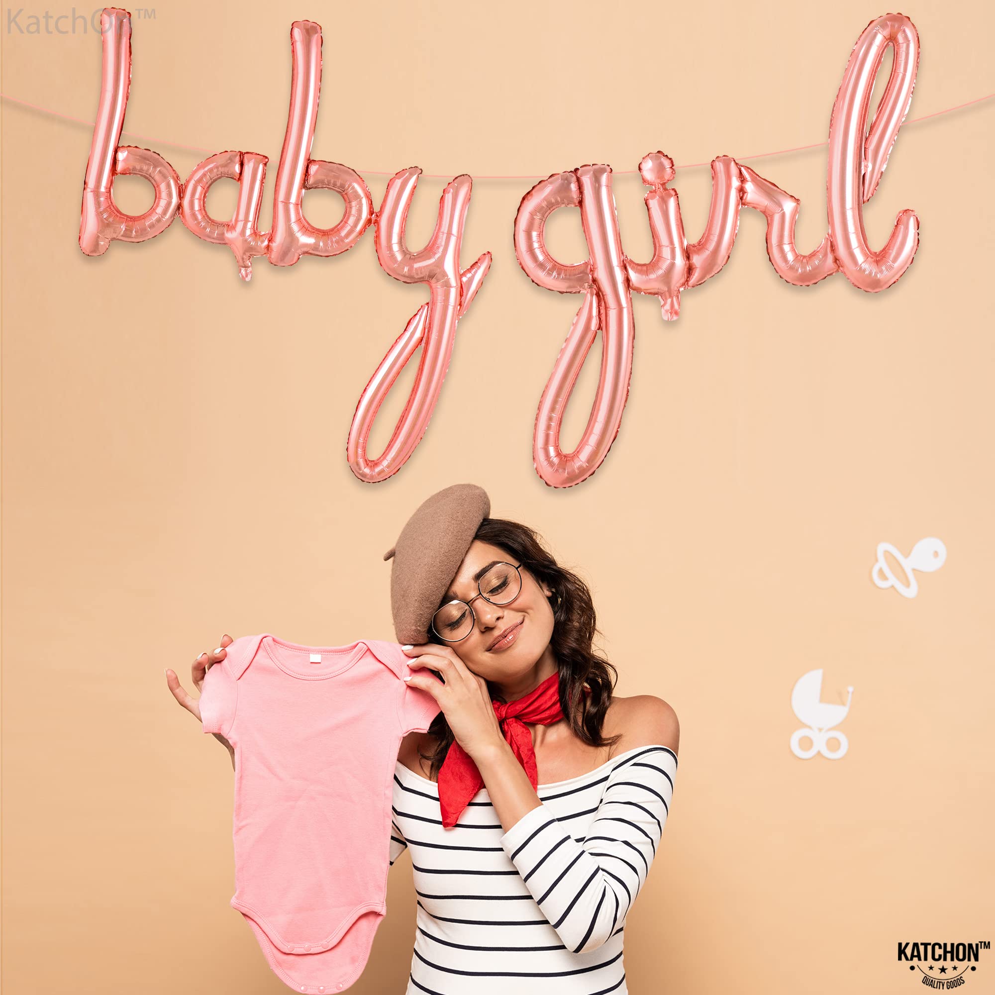 KatchOn 37-Inch Rose Gold 'Its A Girl' Foil Balloon Set for Baby Shower Decorations
