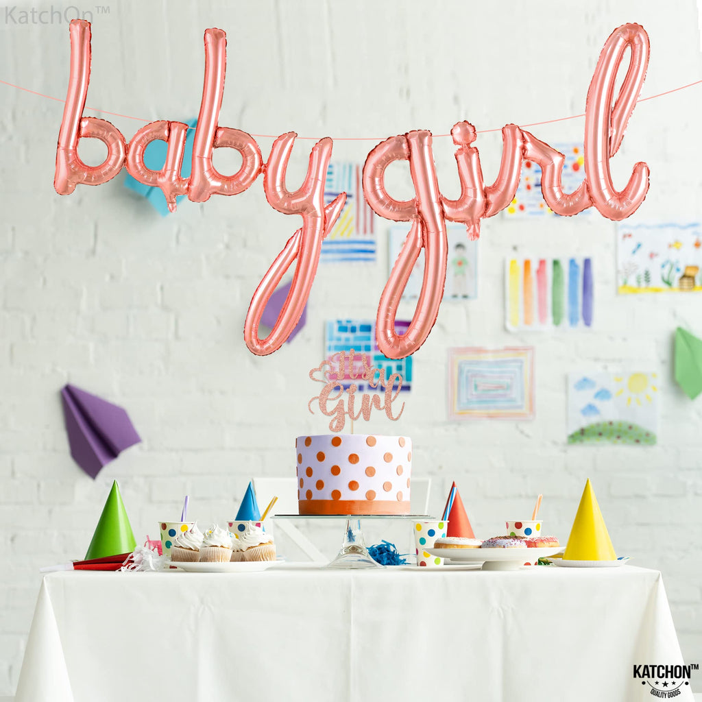 KatchOn 37-Inch Rose Gold 'Its A Girl' Foil Balloon Set for Baby Shower Decorations