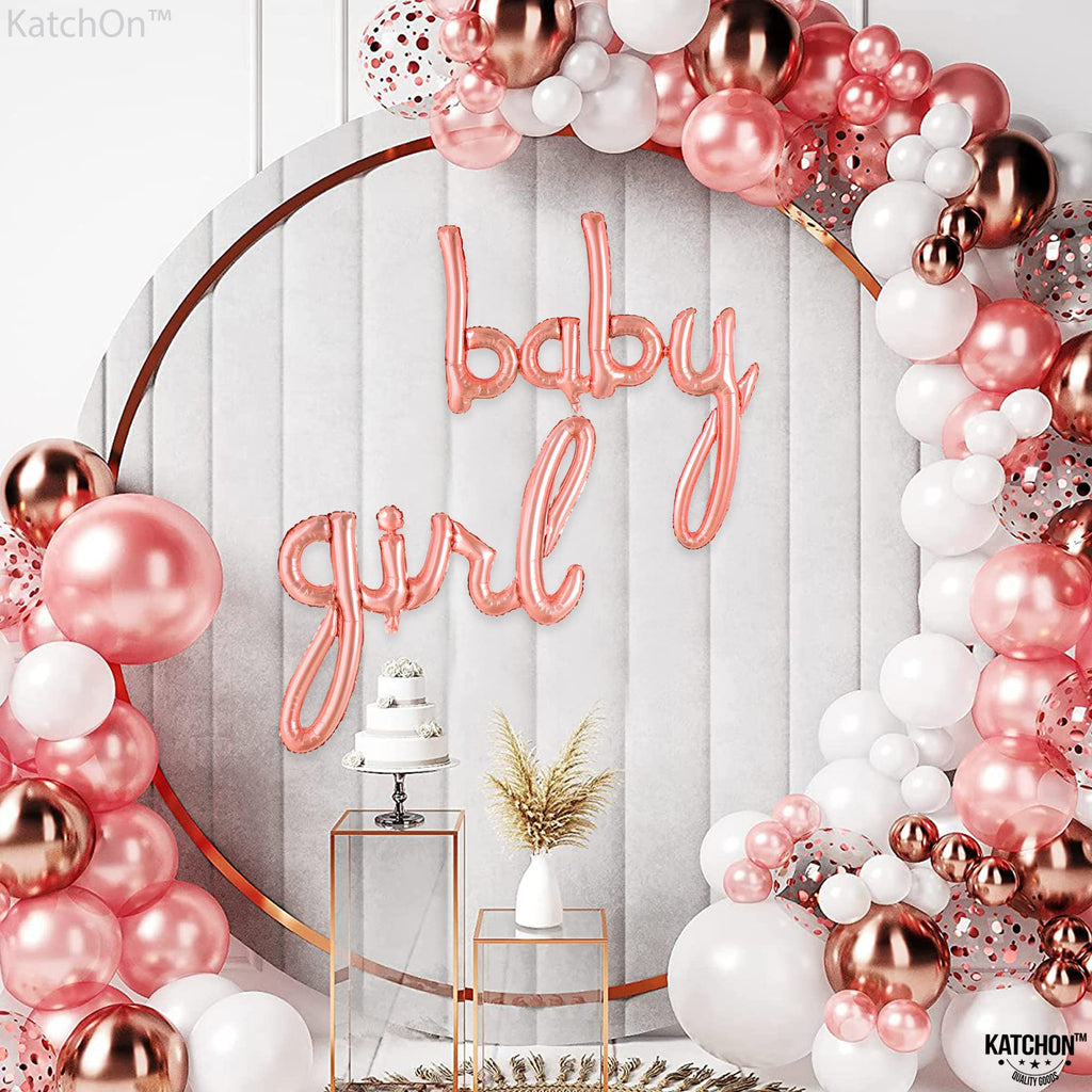 KatchOn 37-Inch Rose Gold 'Its A Girl' Foil Balloon Set for Baby Shower Decorations