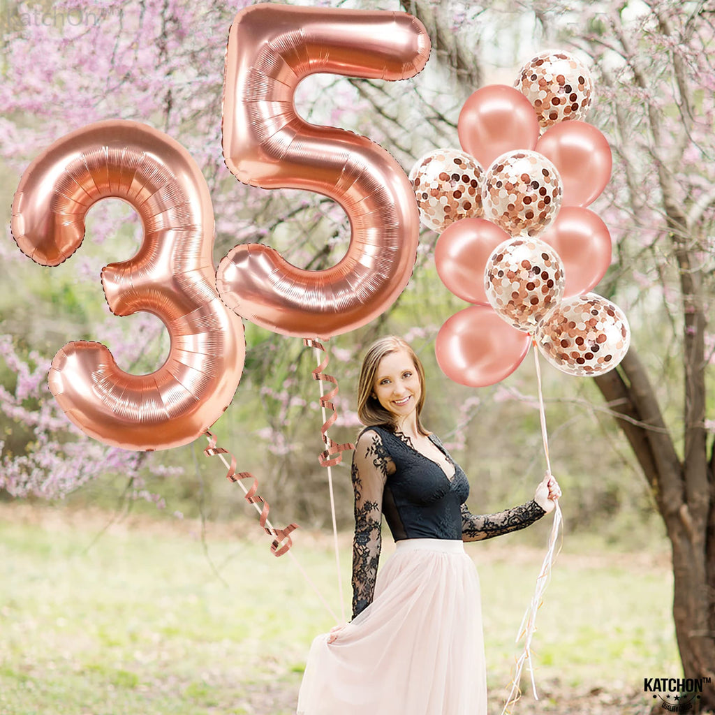 KatchOn 40 Inch Rose Gold 35 Balloon Numbers for 35th Birthday or Anniversary Decorations