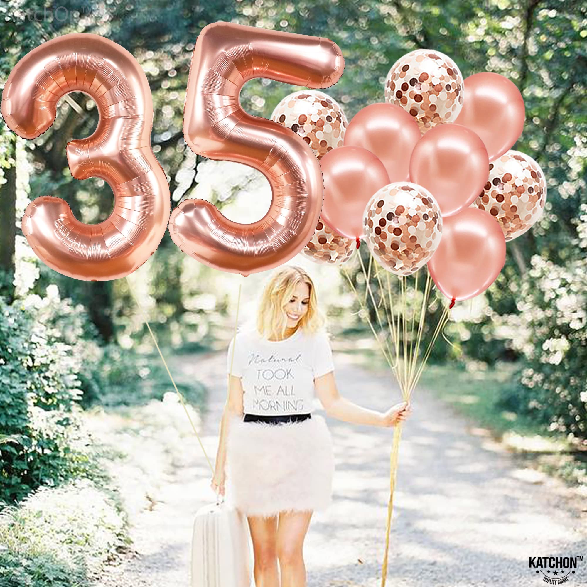 KatchOn 40 Inch Rose Gold 35 Balloon Numbers for 35th Birthday or Anniversary Decorations