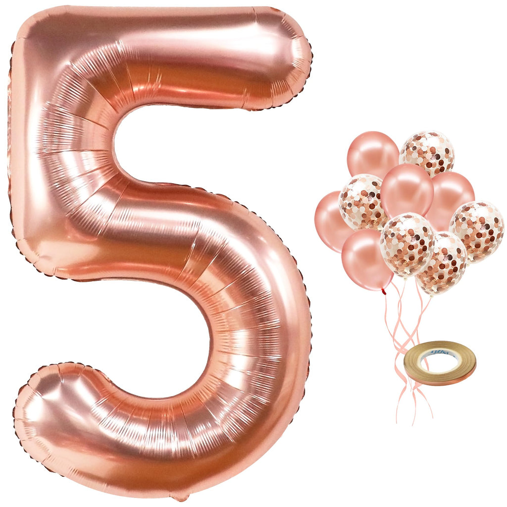 KatchOn 40-Inch Rose Gold Number 5 Balloon Set with Confetti for Birthday or Anniversary Decorations