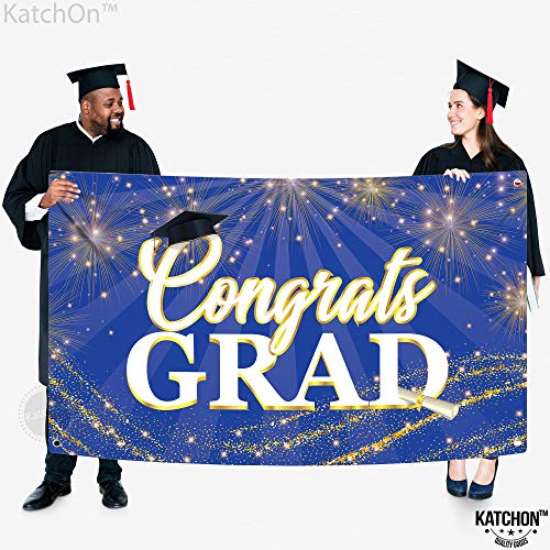 KatchOn 72x44 Inch Blue Graduation Banner 2026 - Congrats Grad Backdrop for Party Decorations
