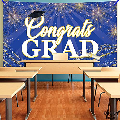 KatchOn 72x44 Inch Blue Graduation Banner 2026 - Congrats Grad Backdrop for Party Decorations