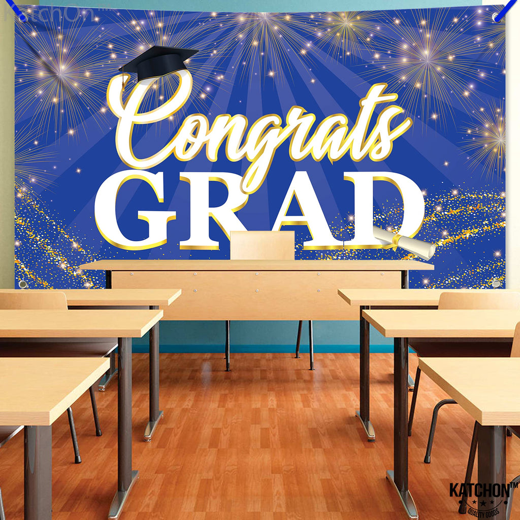 KatchOn 72x44 Inch Blue Graduation Banner 2026 - Congrats Grad Backdrop for Party Decorations