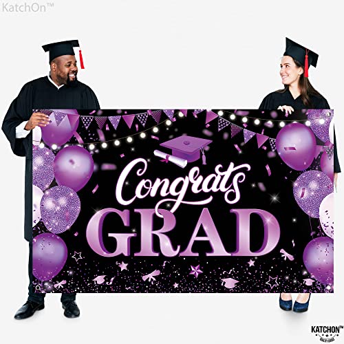 KatchOn 72x44 Inch Purple & Black Congrats Grad Banner for Class of 2026 – Reusable Cloth Fabric Graduation Decorations