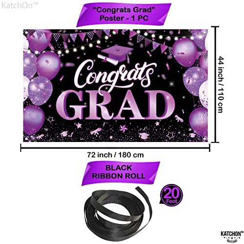 KatchOn 72x44 Inch Purple & Black Congrats Grad Banner for Class of 2026 – Reusable Cloth Fabric Graduation Decorations
