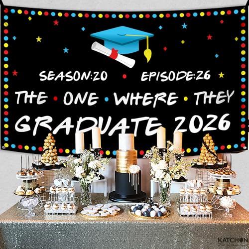 KatchOn 72x44 Inch The One Where They Graduate Backdrop 2026 - Cloth Graduation Banner for Class of 2026 Party Decorations