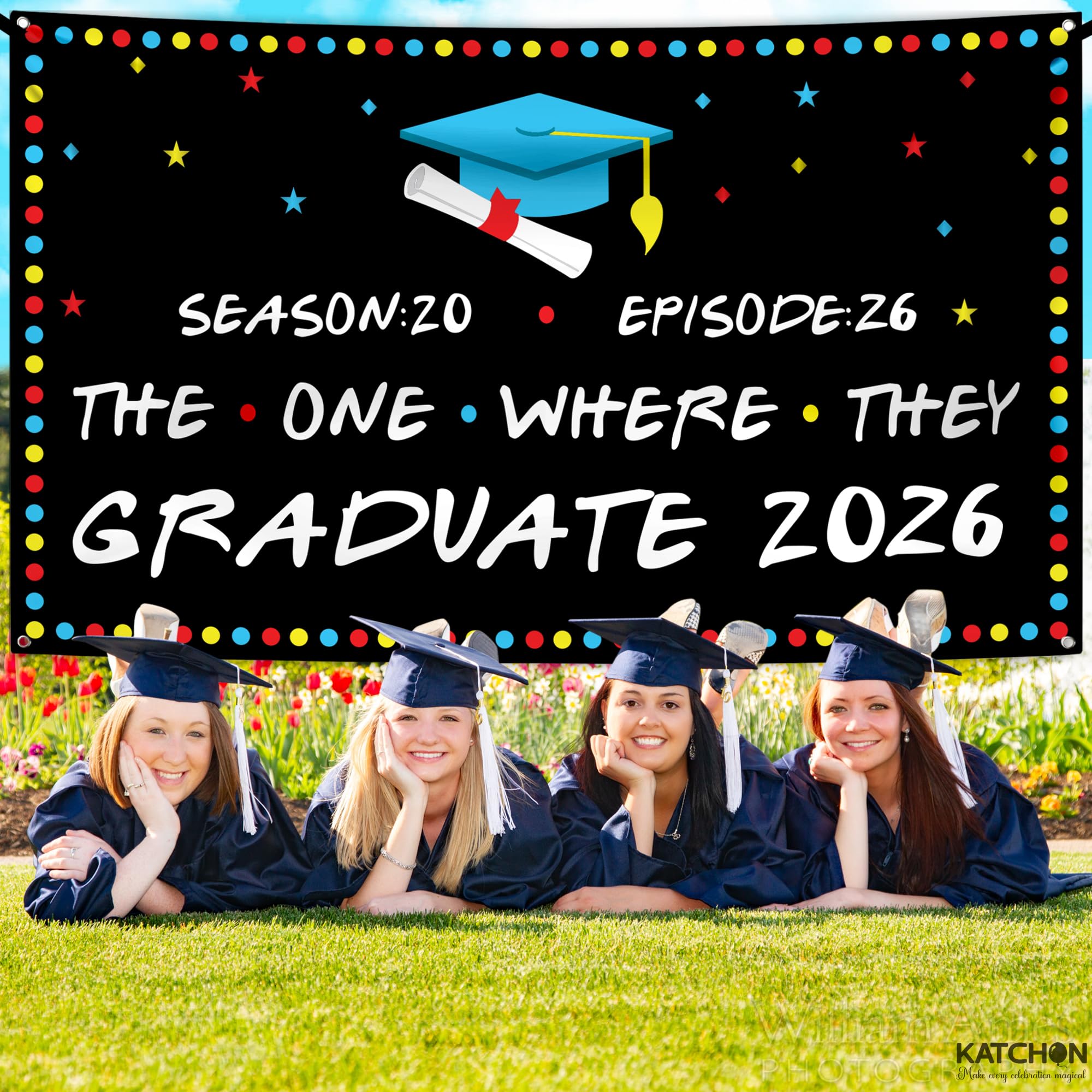 KatchOn 72x44 Inch The One Where They Graduate Backdrop 2026 - Cloth Graduation Banner for Class of 2026 Party Decorations