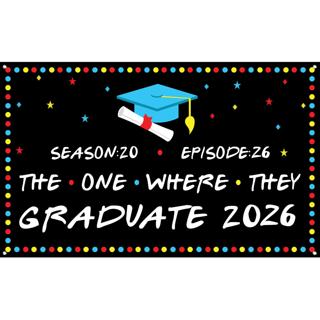 KatchOn 72x44 Inch The One Where They Graduate Backdrop 2026 - Cloth Graduation Banner for Class of 2026 Party Decorations