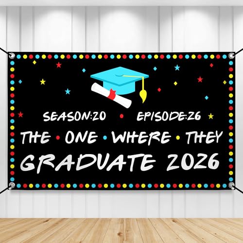 KatchOn 72x44 Inch The One Where They Graduate Backdrop 2026 - Cloth Graduation Banner for Class of 2026 Party Decorations