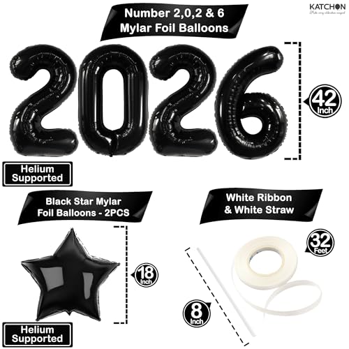 KatchOn Big Black 2026 Balloons 42 Inch - Graduation Decor with Star Balloon