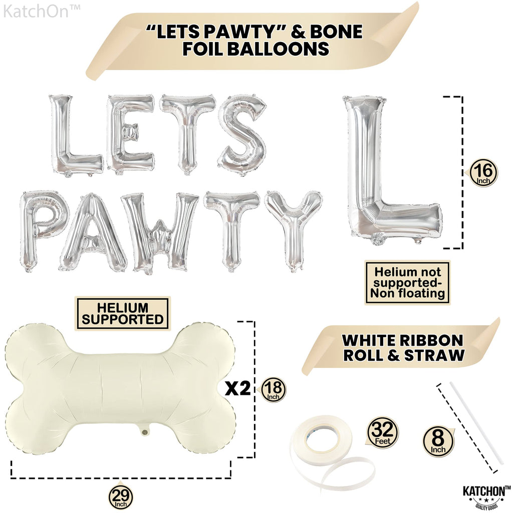 KatchOn Big Silver Lets Pawty Balloons – 29 Inch Dog Birthday Decorations Set with 11 Foil Balloons and String