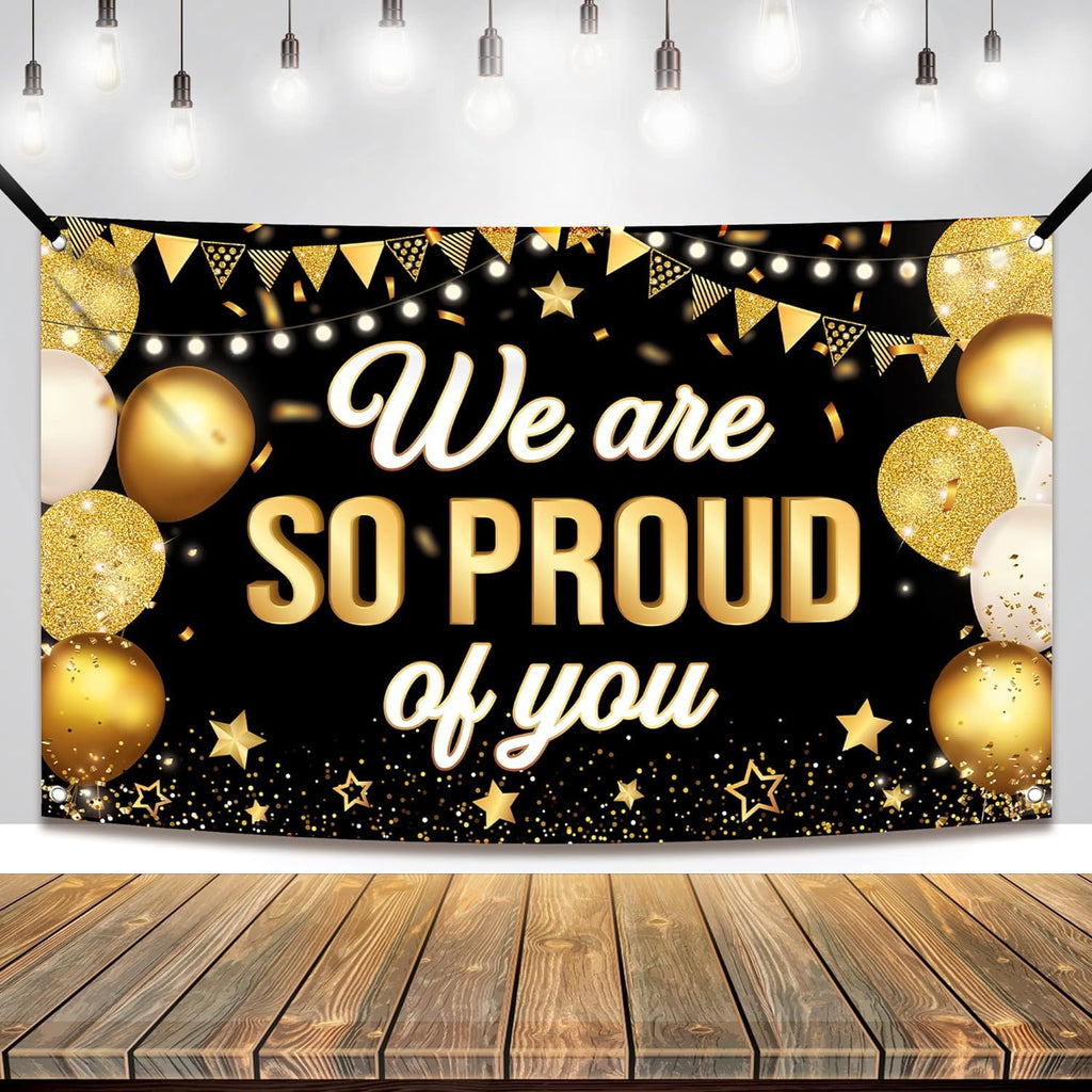 KatchOn Black & Gold We Are So Proud of You Graduation Banner - Extra Large 72x44 Inch for 2026