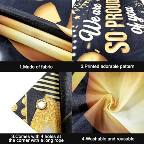 KatchOn Black & Gold We Are So Proud of You Graduation Banner - Extra Large 72x44 Inch for 2026