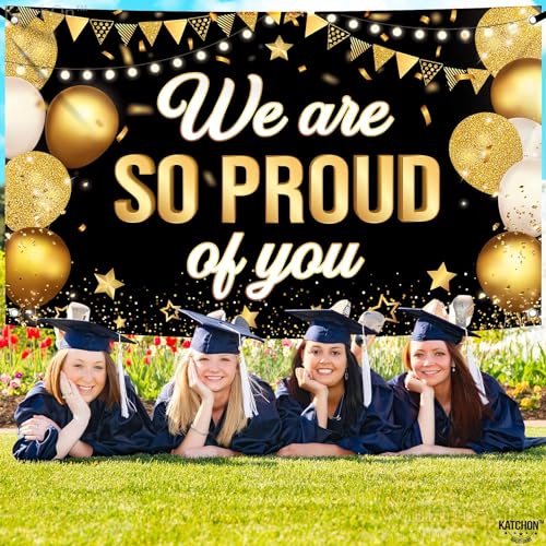 KatchOn Black & Gold We Are So Proud of You Graduation Banner - Extra Large 72x44 Inch for 2026