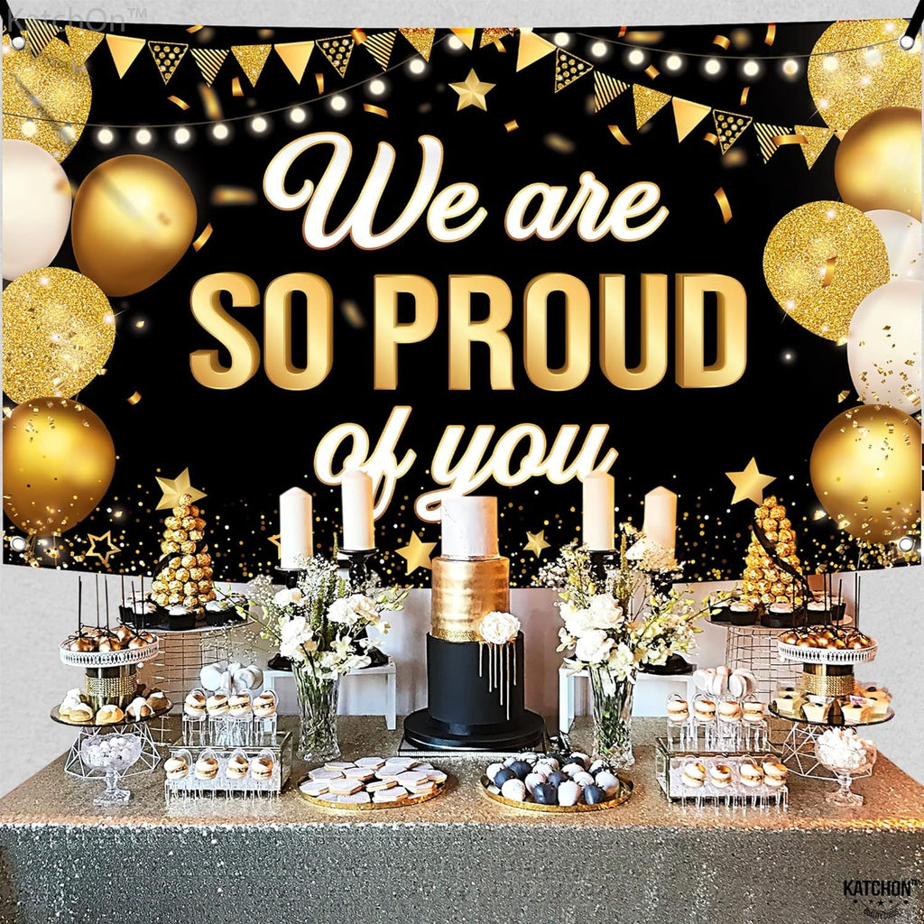 KatchOn Black & Gold We Are So Proud of You Graduation Banner - Extra Large 72x44 Inch for 2026
