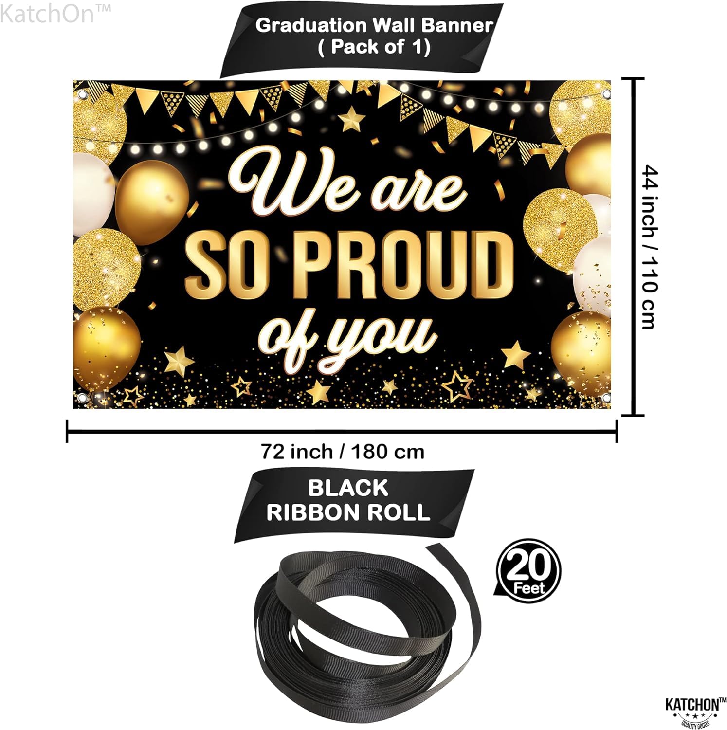 KatchOn Black & Gold We Are So Proud of You Graduation Banner - Extra Large 72x44 Inch for 2026