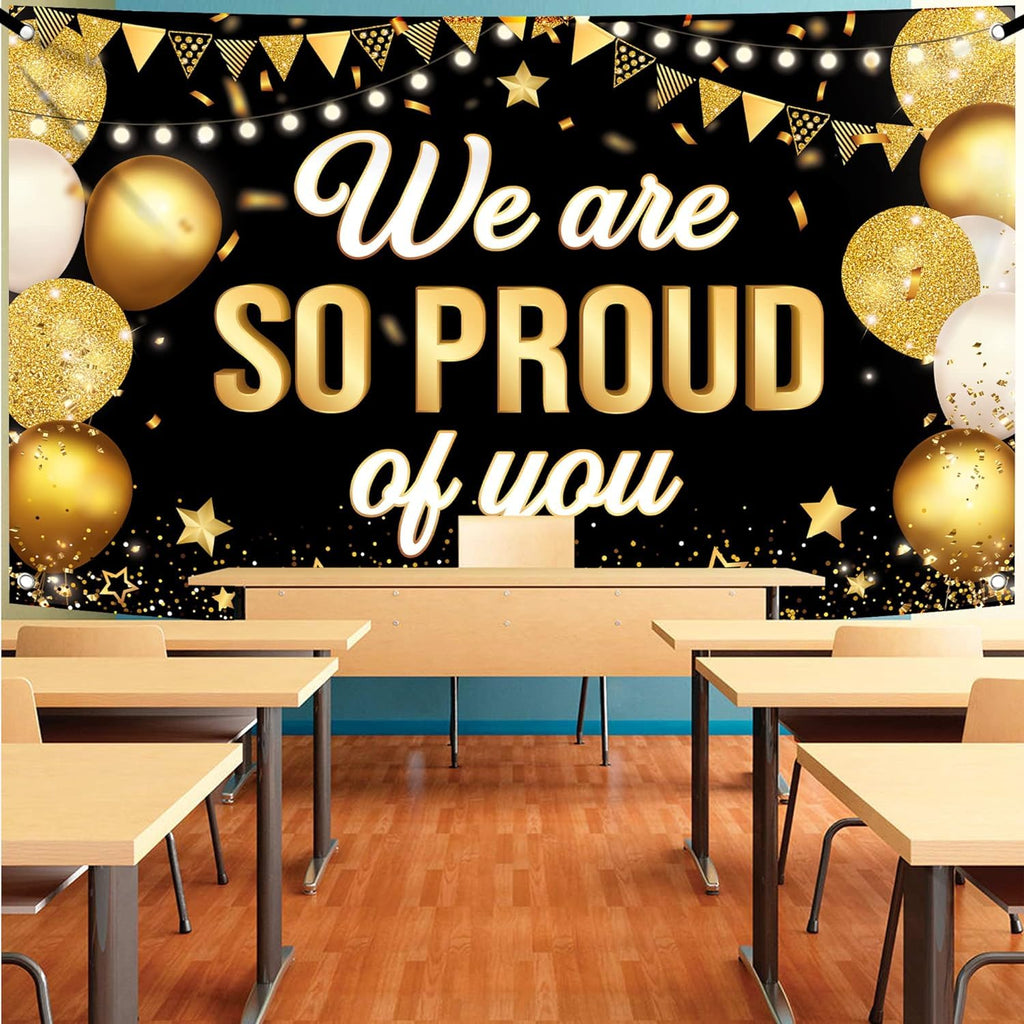 KatchOn Black & Gold We Are So Proud of You Graduation Banner - Extra Large 72x44 Inch for 2026