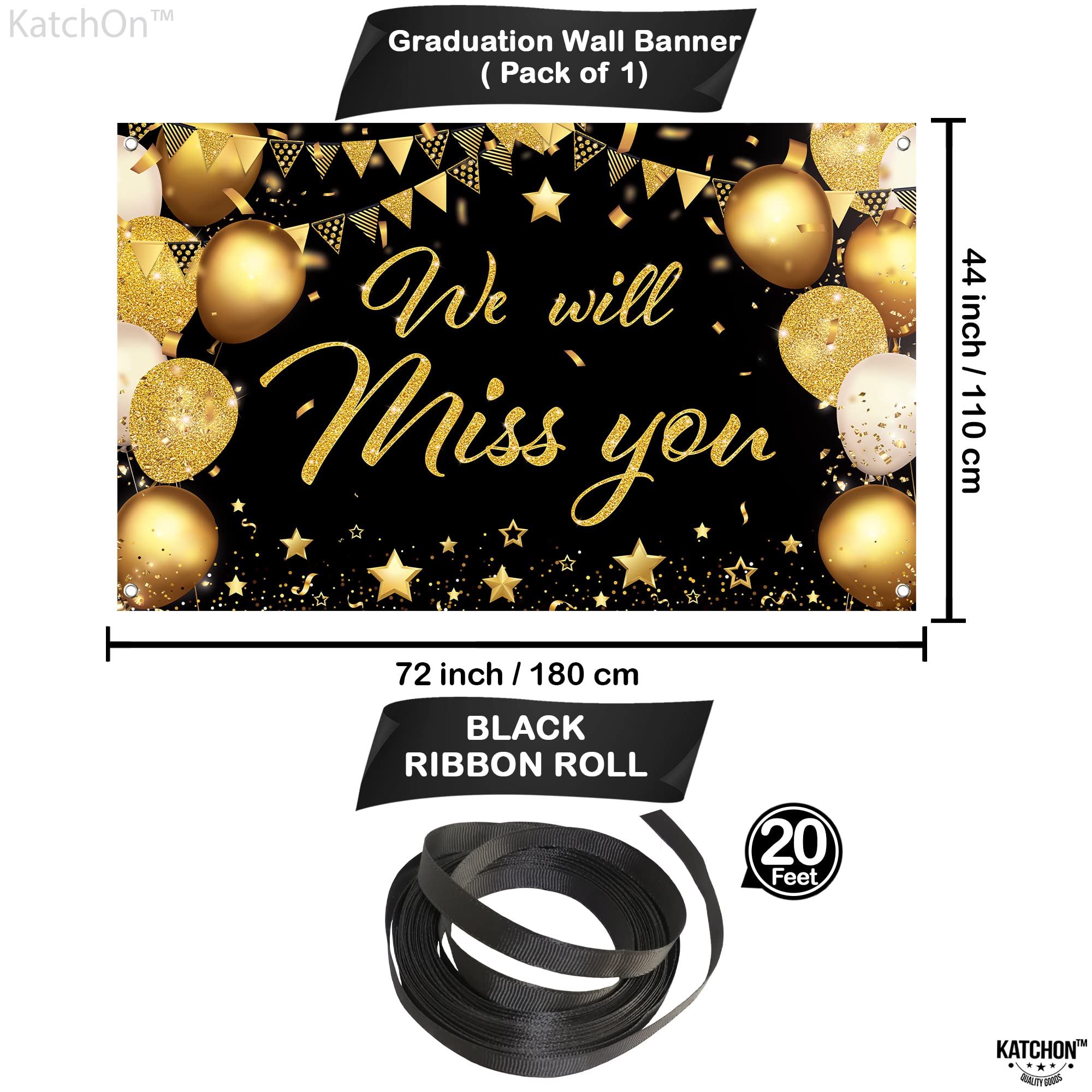 KatchOn Black & Gold We Will Miss You Banner - 72x44 Inch Graduation Backdrop 2026