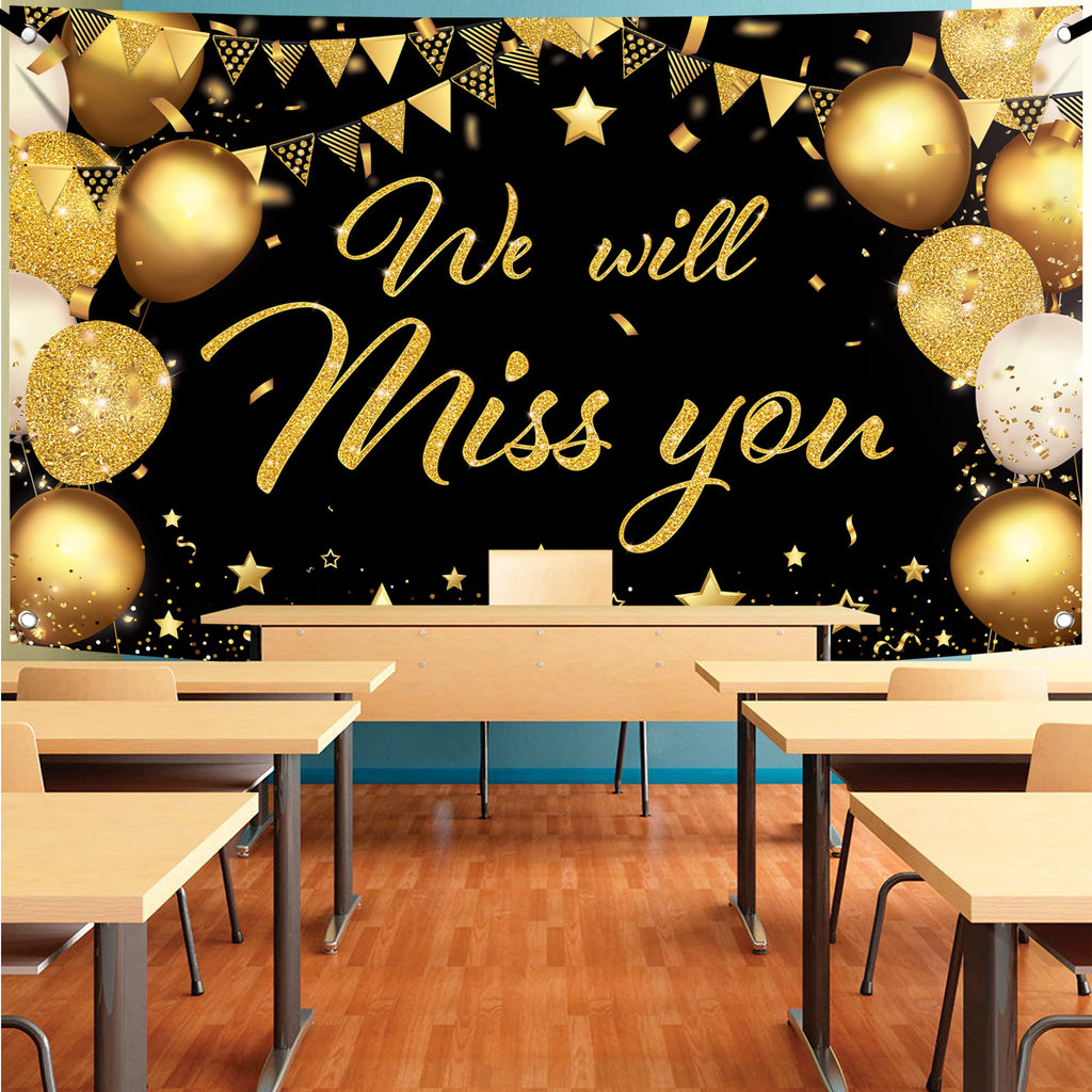 KatchOn Black & Gold We Will Miss You Banner - 72x44 Inch Graduation Backdrop 2026