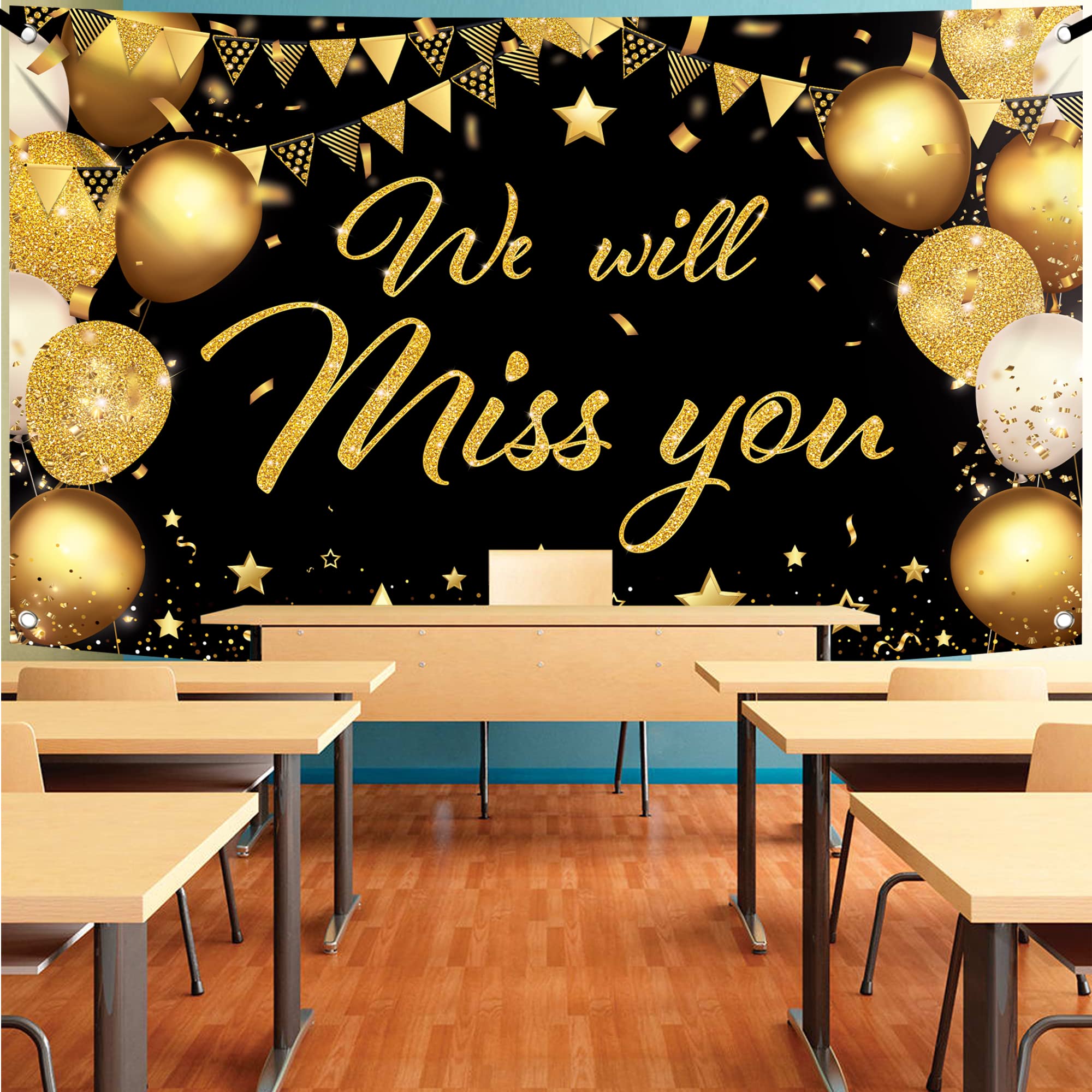 KatchOn Black & Gold We Will Miss You Banner - 72x44 Inch Graduation Backdrop 2026