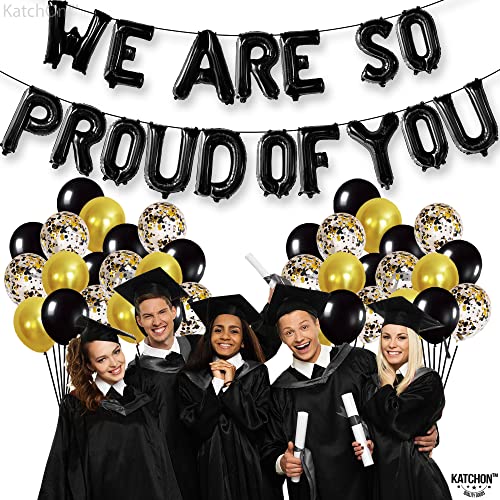 KatchOn Black We Are So Proud of You Balloons - 16 Inch Foil Banner, Pack of 16 for Graduation Decorations 2026