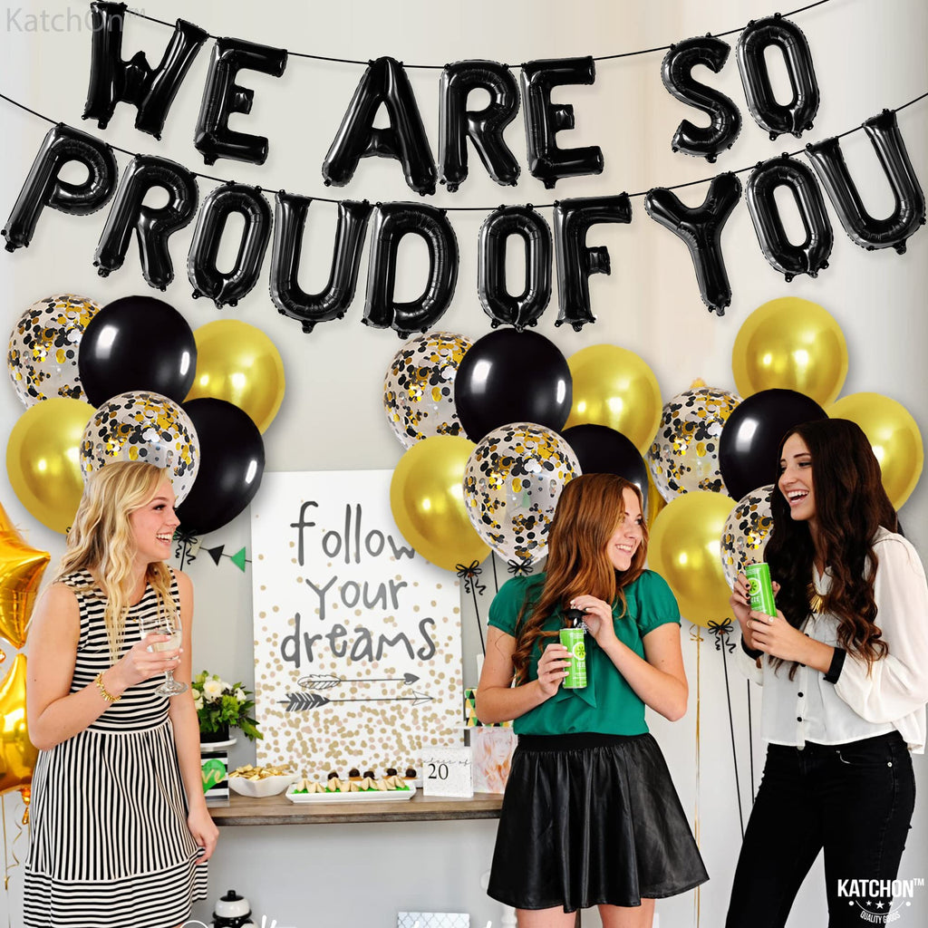 KatchOn Black We Are So Proud of You Balloons - 16 Inch Foil Banner, Pack of 16 for Graduation Decorations 2026