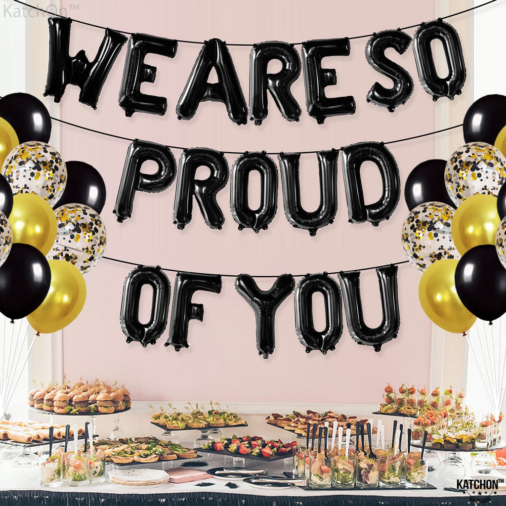 KatchOn Black We Are So Proud of You Balloons - 16 Inch Foil Banner, Pack of 16 for Graduation Decorations 2026