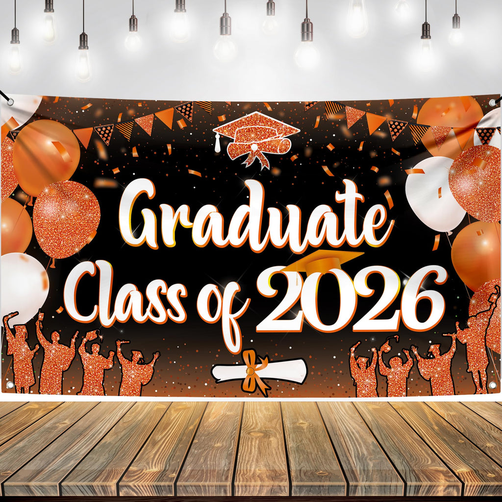 KatchOn Class of 2026 Graduation Banner - Orange & Black - 72 x 44 Inches