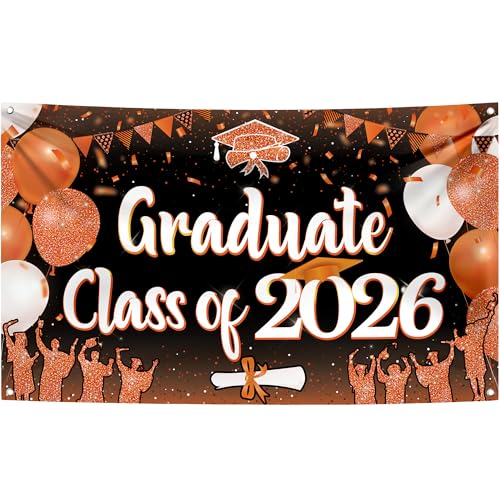 KatchOn Class of 2026 Graduation Banner - Orange & Black - 72 x 44 Inches