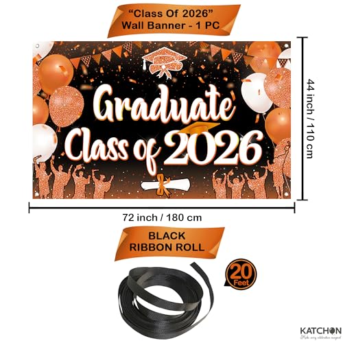 KatchOn Class of 2026 Graduation Banner - Orange & Black - 72 x 44 Inches