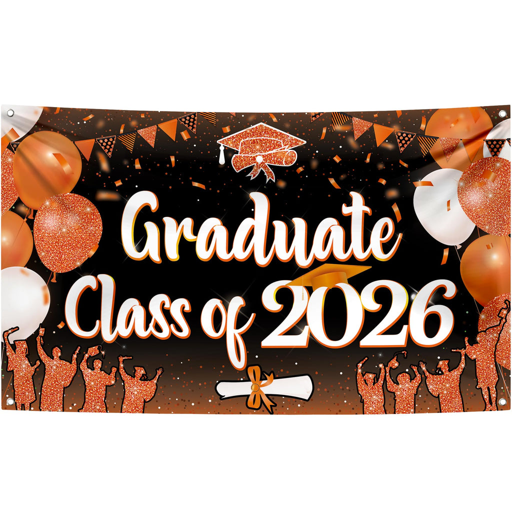 KatchOn Class of 2026 Graduation Banner - Orange & Black - 72 x 44 Inches