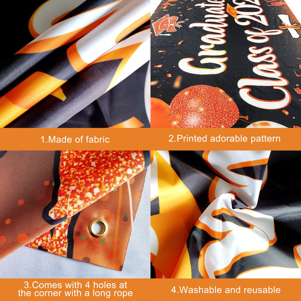 KatchOn Class of 2026 Graduation Banner - Orange & Black - 72 x 44 Inches