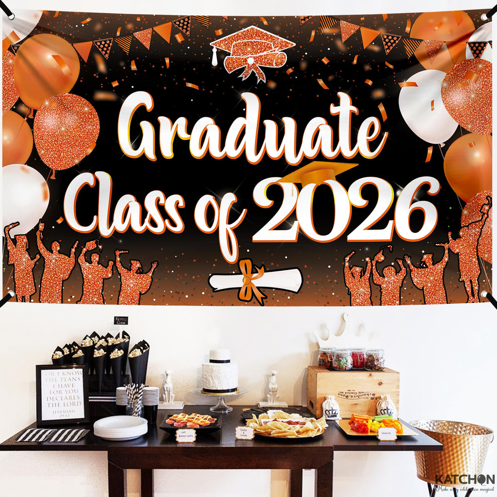 KatchOn Class of 2026 Graduation Banner - Orange & Black - 72 x 44 Inches