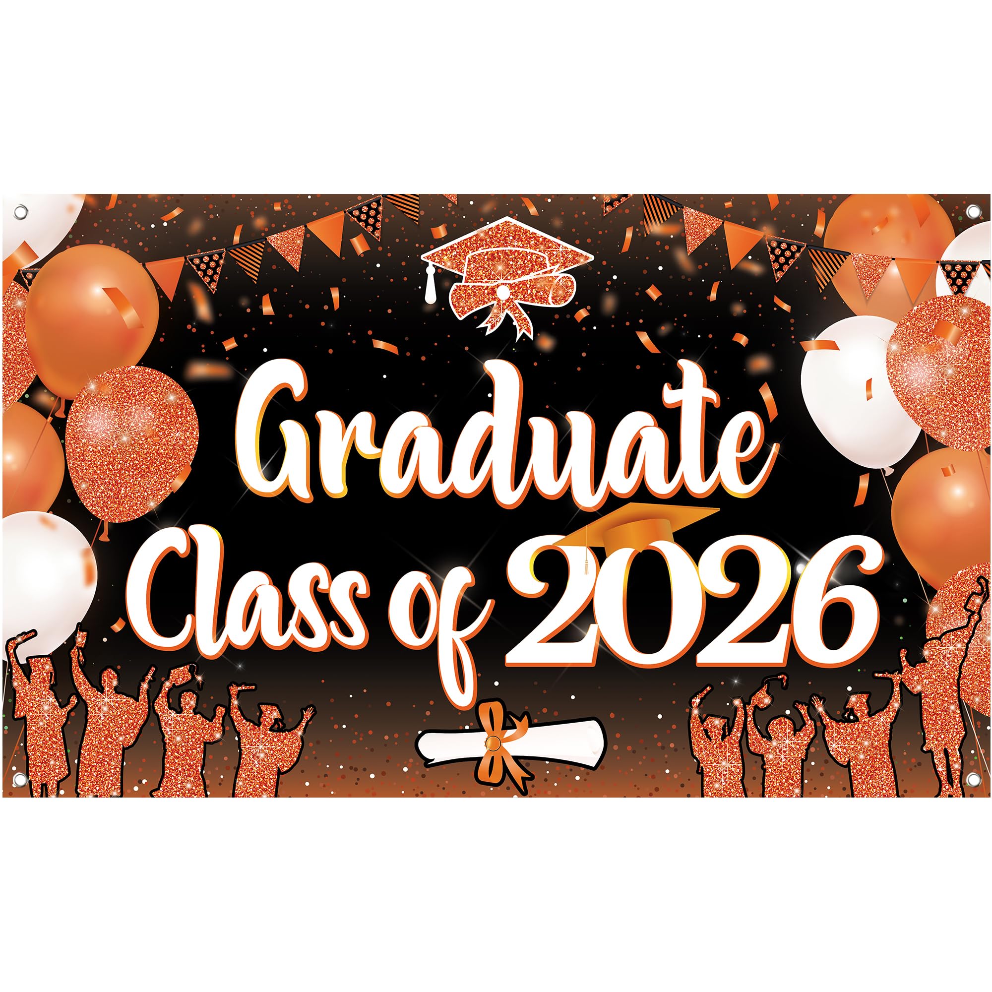KatchOn Class of 2026 Graduation Banner - Orange & Black - 72 x 44 Inches