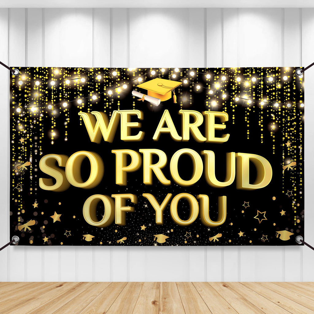 KatchOn Extra Large 72x44 Inch Black and Gold 'We Are So Proud of You' Graduation Banner 2026