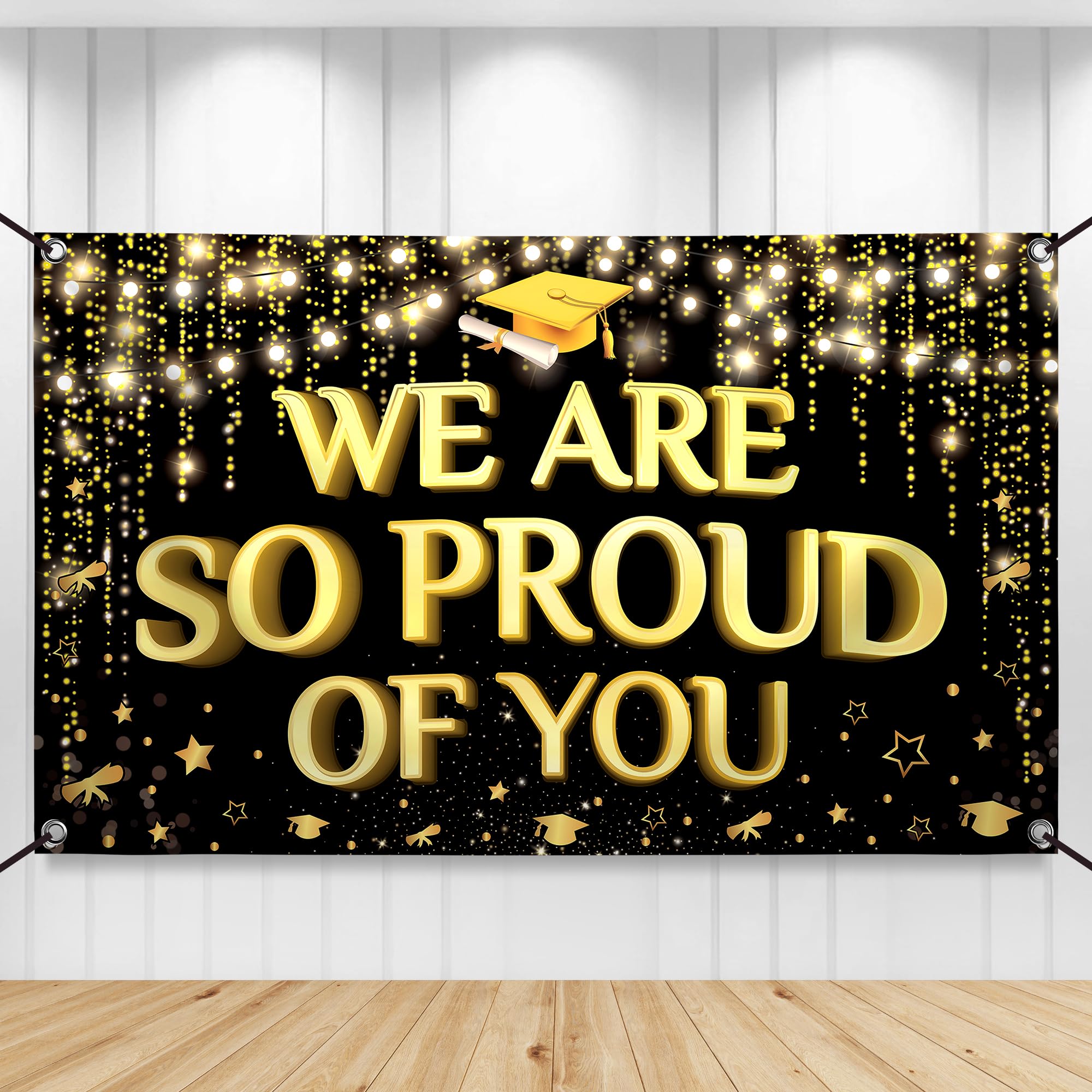 KatchOn Extra Large 72x44 Inch Black and Gold 'We Are So Proud of You' Graduation Banner 2026
