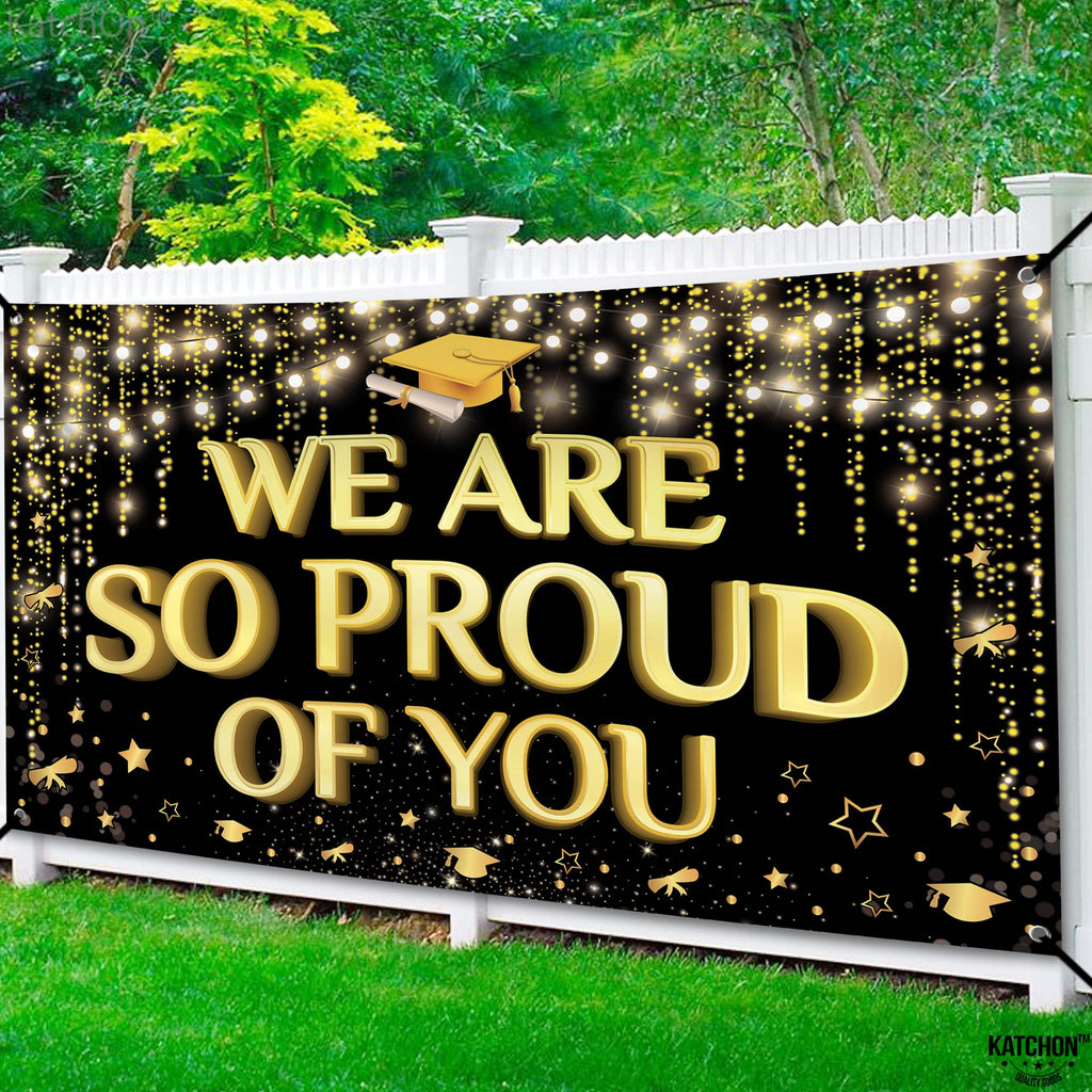 KatchOn Extra Large 72x44 Inch Black and Gold 'We Are So Proud of You' Graduation Banner 2026