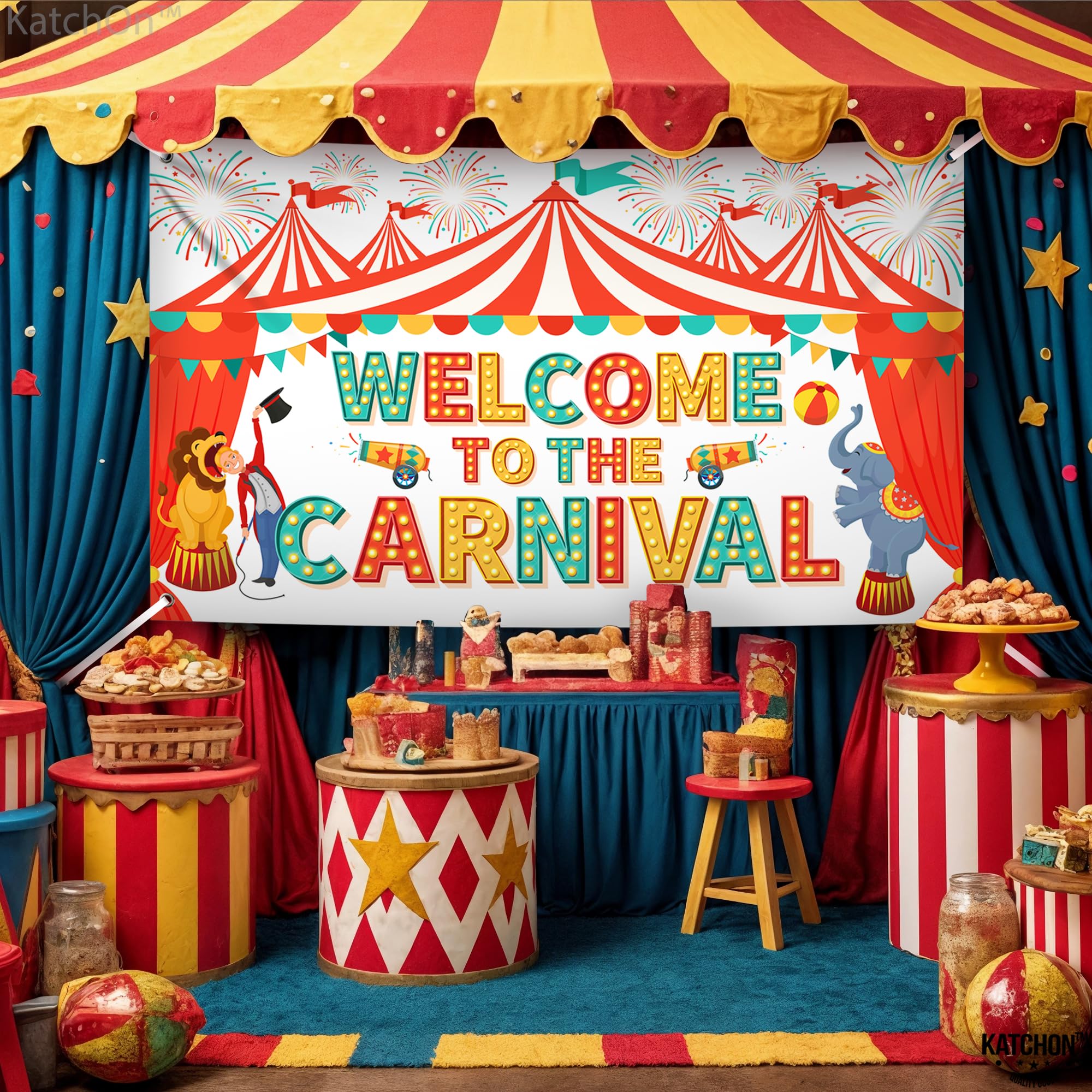 KatchOn Extra Large Carnival Welcome Banner - 72x44 Inch Cotton Backdrop for Party Decor