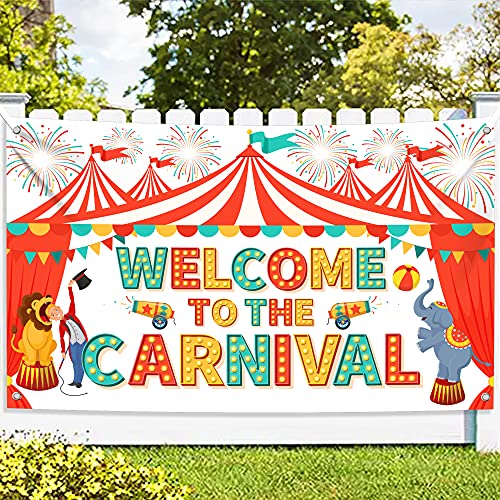 KatchOn Extra Large Carnival Welcome Banner - 72x44 Inch Cotton Backdrop for Party Decor