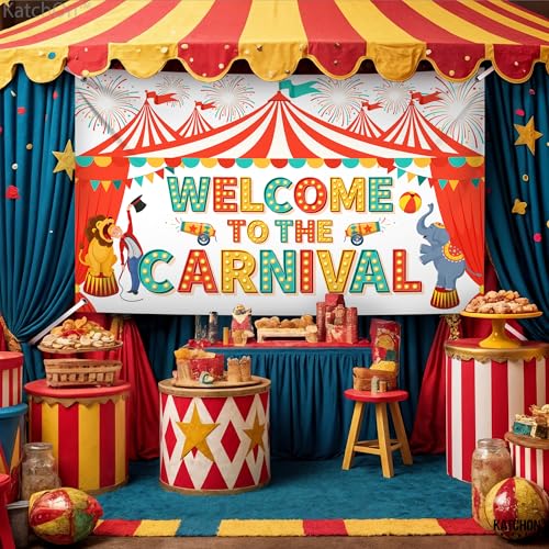 KatchOn Extra Large Carnival Welcome Banner - 72x44 Inch Cotton Backdrop for Party Decor