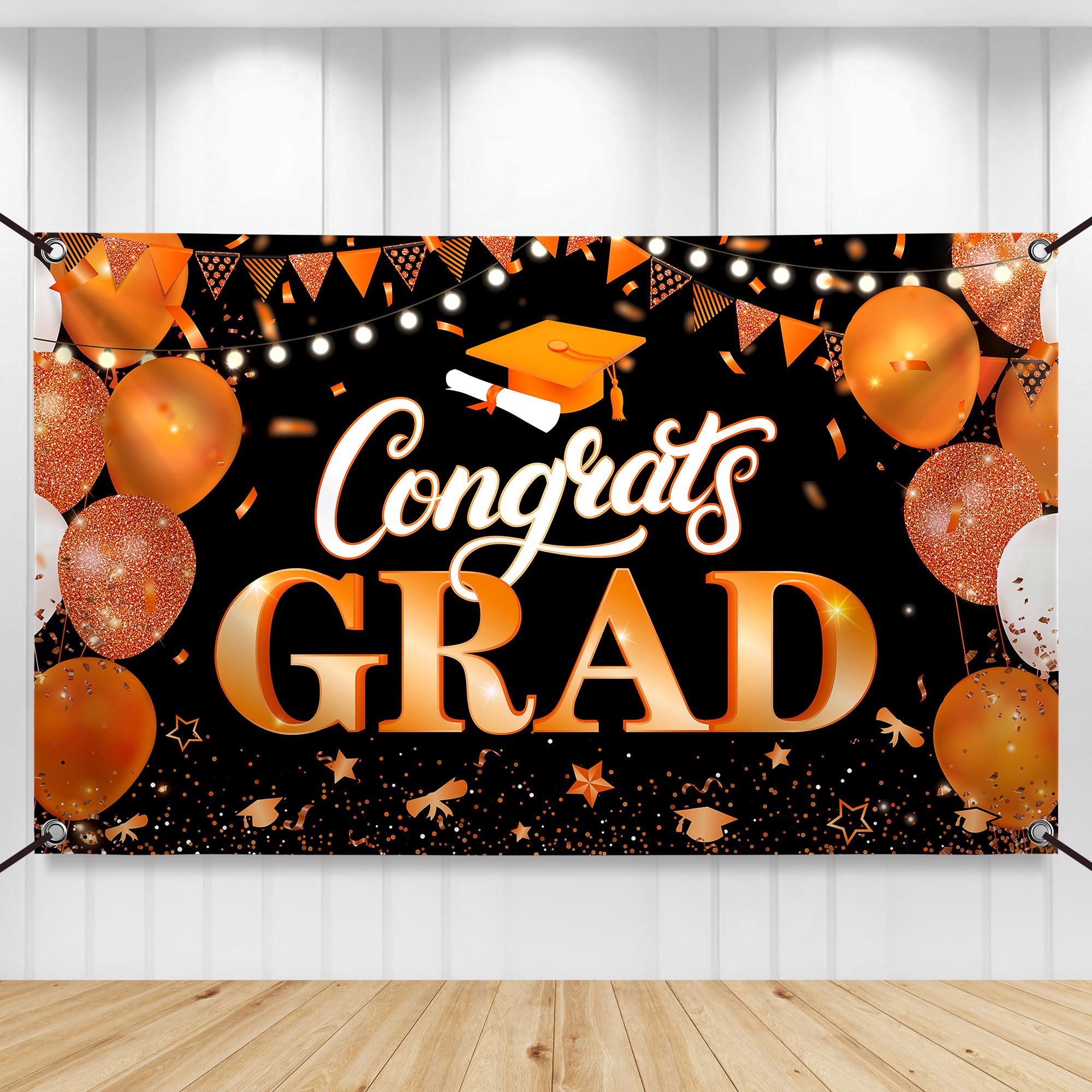KatchOn Extra Large Congrats Grad Banner 72x44 Inch - Orange & Black Class of 2026 Graduation Decorations