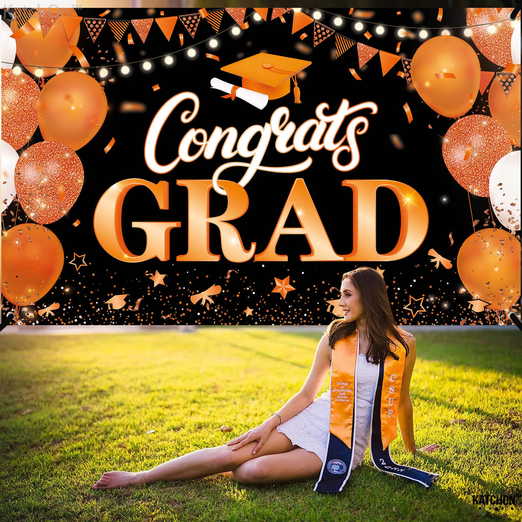 KatchOn Extra Large Congrats Grad Banner 72x44 Inch - Orange & Black Class of 2026 Graduation Decorations